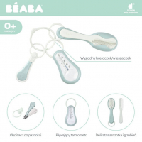 Akcesoria do pielęgnacji termometr do kąpieli, cążki do paznokci, szczoteczka i grzebień - Green Blue | Beaba