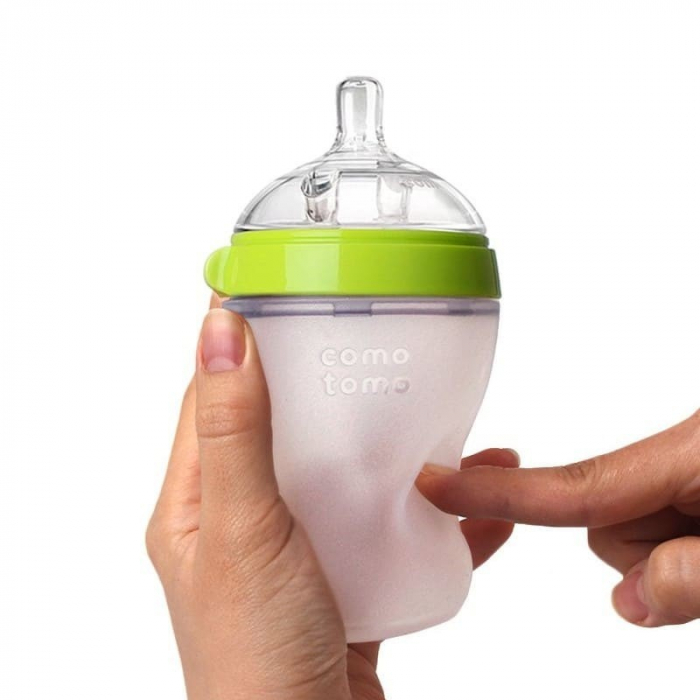 Antykolkowa butelka silikonowa MOM'S BREAST 150 ml Green NEWBORN | COMOTOMO