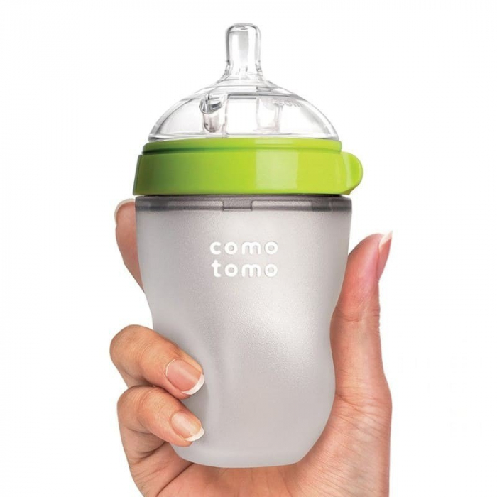 Antykolkowa butelka silikonowa MOM'S BREAST 250 ml Green BABY | COMOTOMO