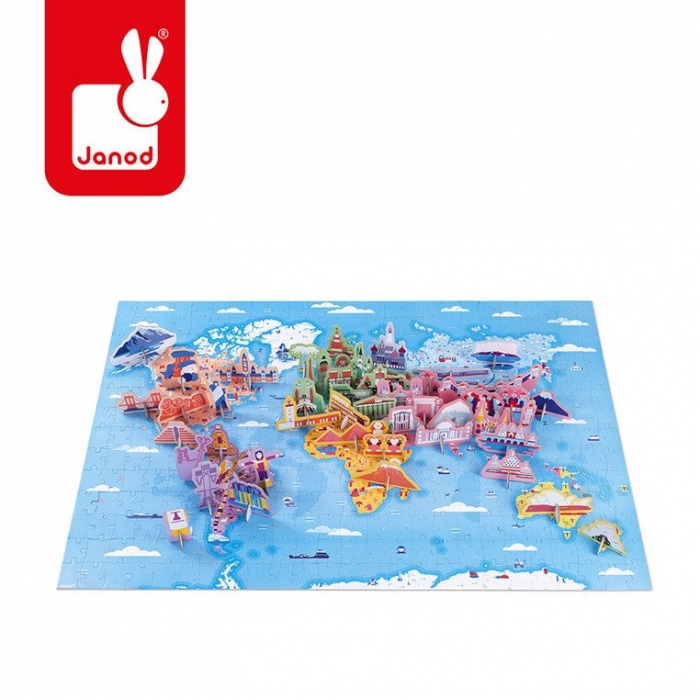 Puzzle edukacyjne z figurkami 3D Cuda świata 350 elementów 7 + | Janod