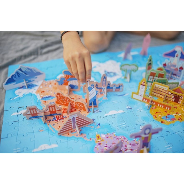 Puzzle edukacyjne z figurkami 3D Cuda świata 350 elementów 7 + | Janod