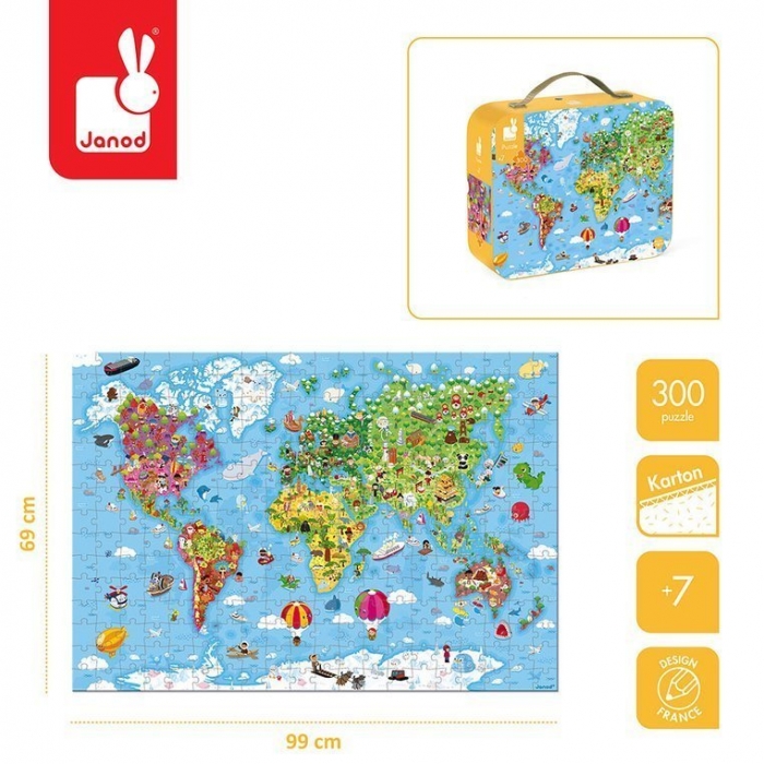 Puzzle w walizce Ogromna mapa świata 300 elementów 7+ | Janod