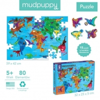 Puzzle Świat dinozaurów z elementami w kształcie dinozaurów 80 elementów 5+ | Mudpuppy