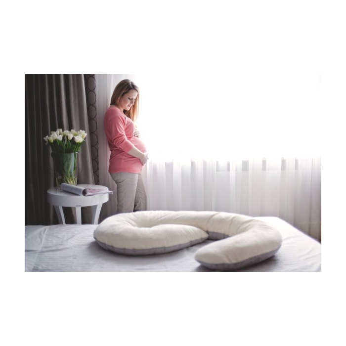 Pokrowiec na poduszkę ciążową Minky - Kremowo-Szary | Poofi