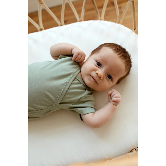 Body niemowlęce z krótkim rękawem Organic Cotton - Szałwia | Poofi