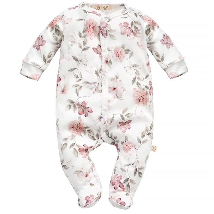 Pajac niemowlęcy z bawełny organicznej - Boho Flowers Pink | Yosoy