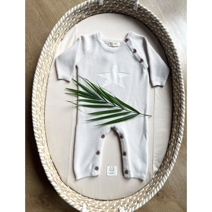 Rampers niemowlęcy dziany bambusowo-bawełniany White Pearl | Yosoy